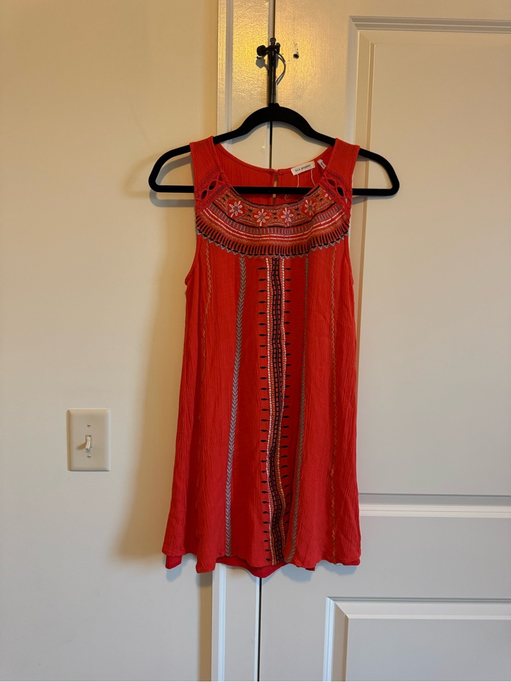 Blu Pepper Coral Red Embroidered Sleeveless Tunic